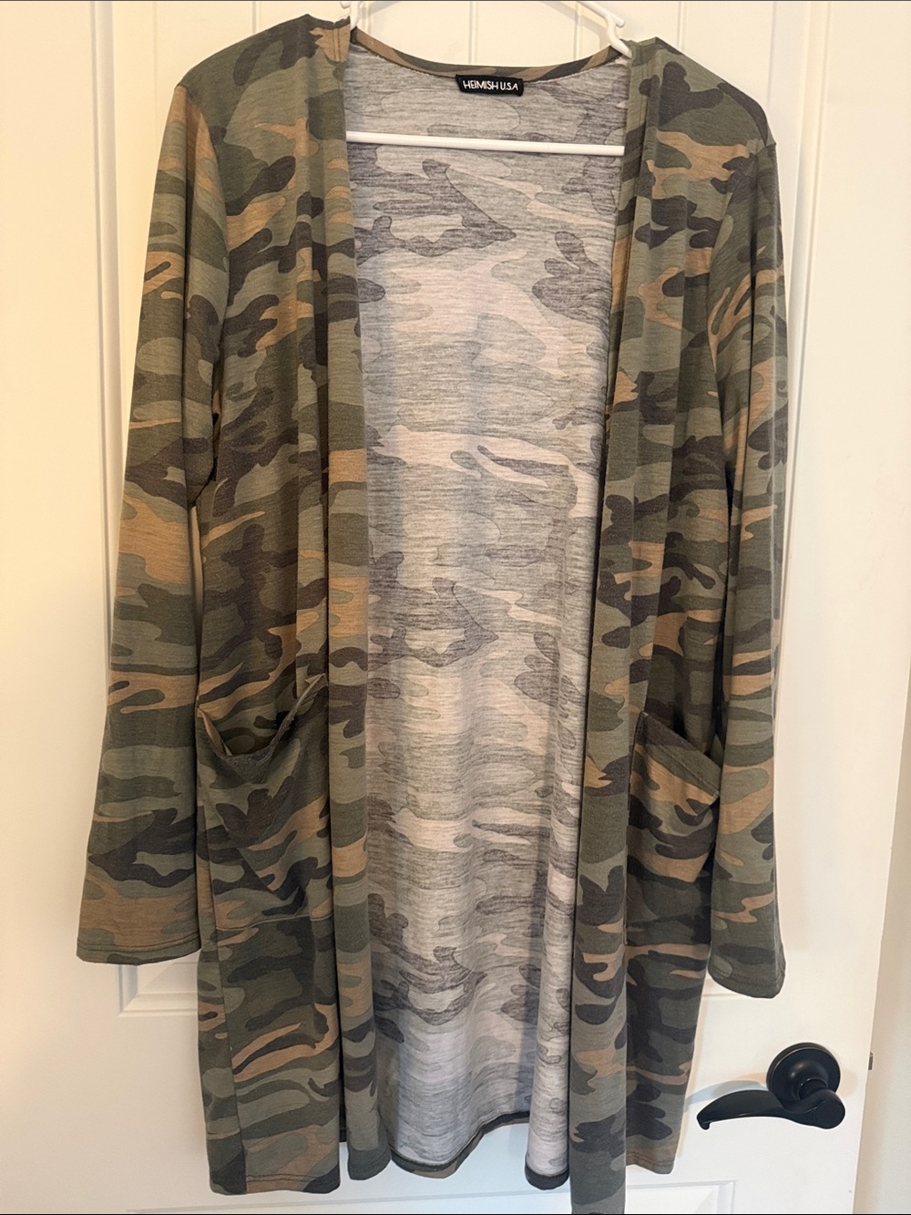 HEIMISH USA Green Camo Open-Front Cardigan